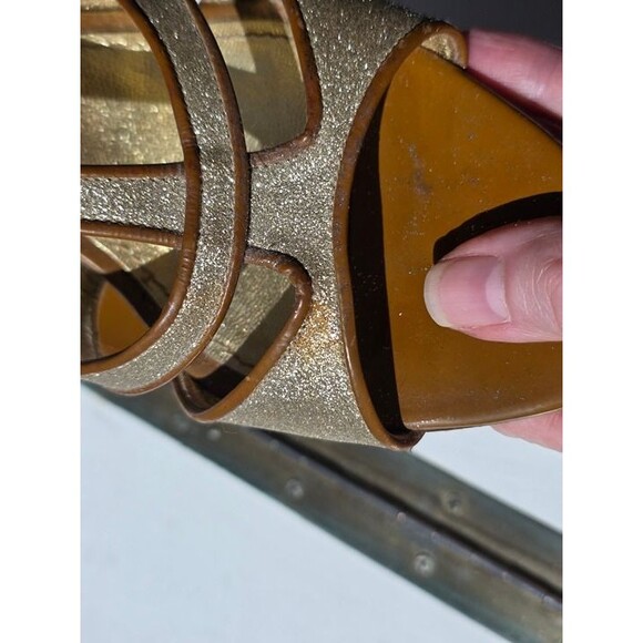 Dolce & Gabbana Sparkle Gold Strappy Open-Toe Heels with T-Strap - Picture 4 of 12